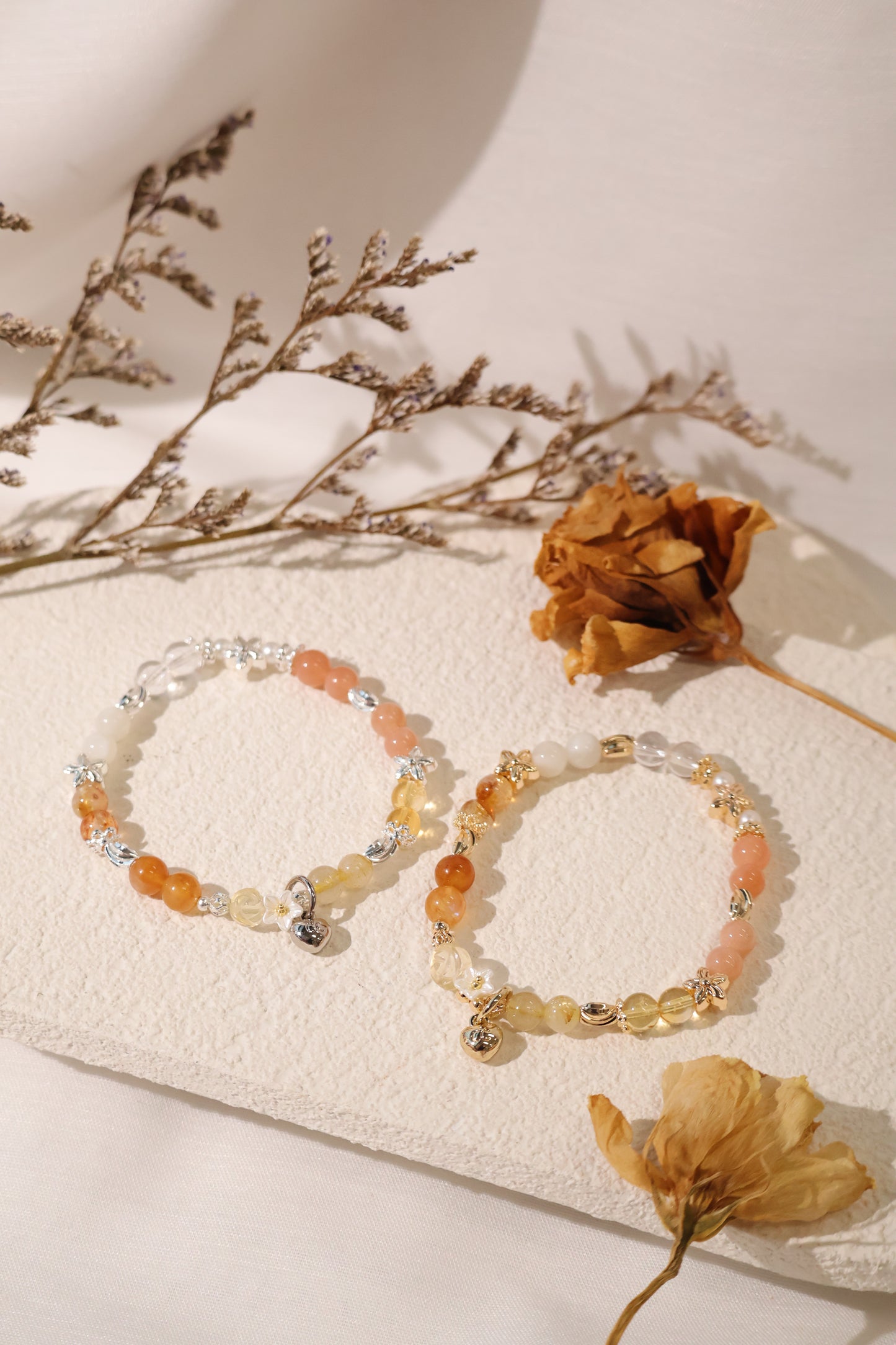 Amethyst, Kunzite, Strawberry Quartz, Rose Quartz, Aquamarine, Larimar, Gold Rutile & Honey Citrine — Mini Rosie Collection | 6mm (Elastic)