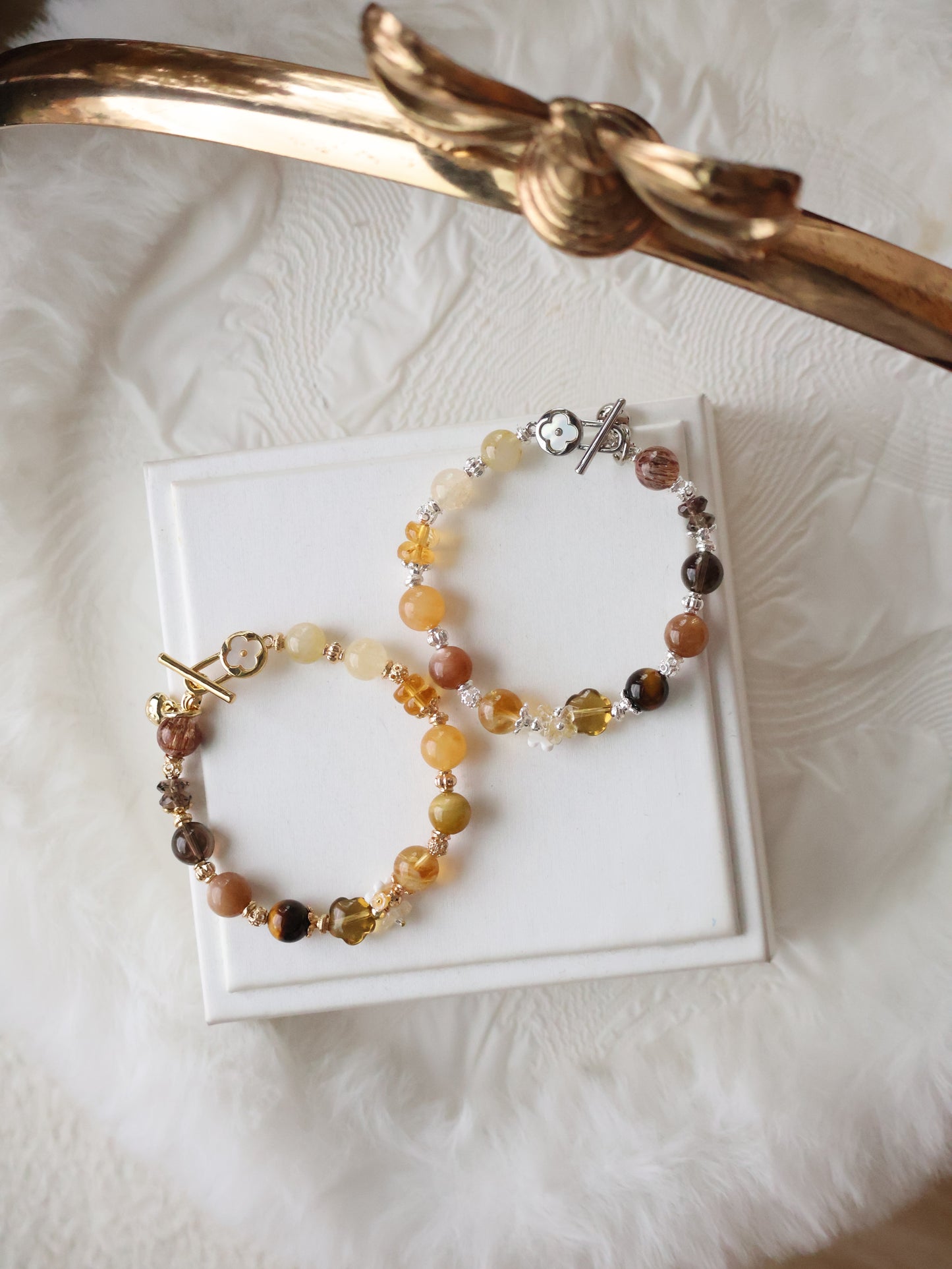 Smoky Citrine Flower Carving Multigem (Duobao) Crystal Bracelet — Castella | 8mm (OT Clasp, Elastic)