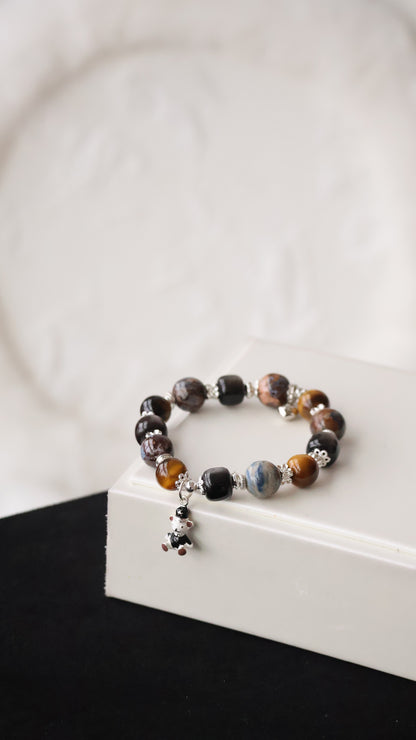 Pietersite, Silver Sheen Obsidian, Devil Blue Aquamarine, Moonstone & Tiger’s Eye Crystal Bracelet — Polo RL | 6mm / 8mm / 10mm (Elastic)