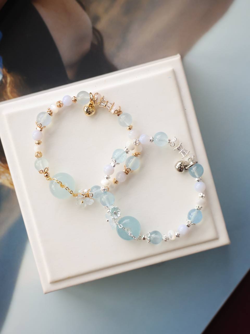 Aquamarine, White Conch & Blue Lace Agate — Everfae Ping An Kou Series | 8mm (Elastic)
