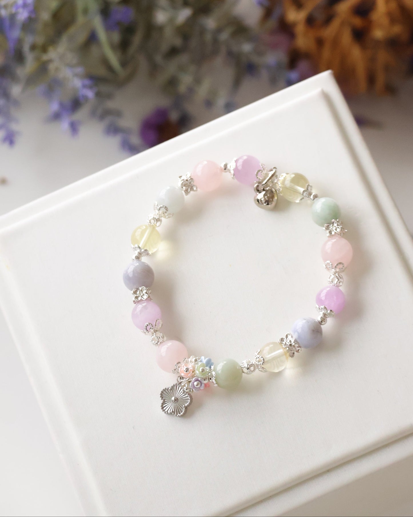 Rose Quartz, Kunzite, Blue Lace Agate, Lemon Quartz, Green Jadeite — Floryn | 8mm (Elastic)