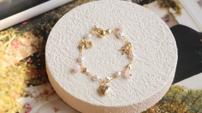 *Instocks* Dangly V2 with Ribbon, Heart Locket & Mini Clover Natural Crystal Bracelet (OT Clasp)