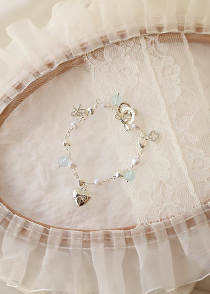 *Instocks* Dangly V2 with Ribbon, Heart Locket & Mini Clover Natural Crystal Bracelet (OT Clasp)