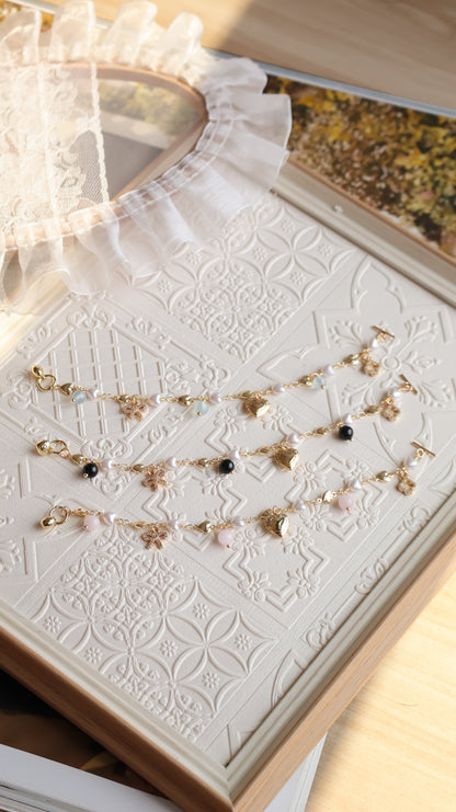 *Instocks* Dangly V2 with Ribbon, Heart Locket & Mini Clover Natural Crystal Bracelet (OT Clasp)
