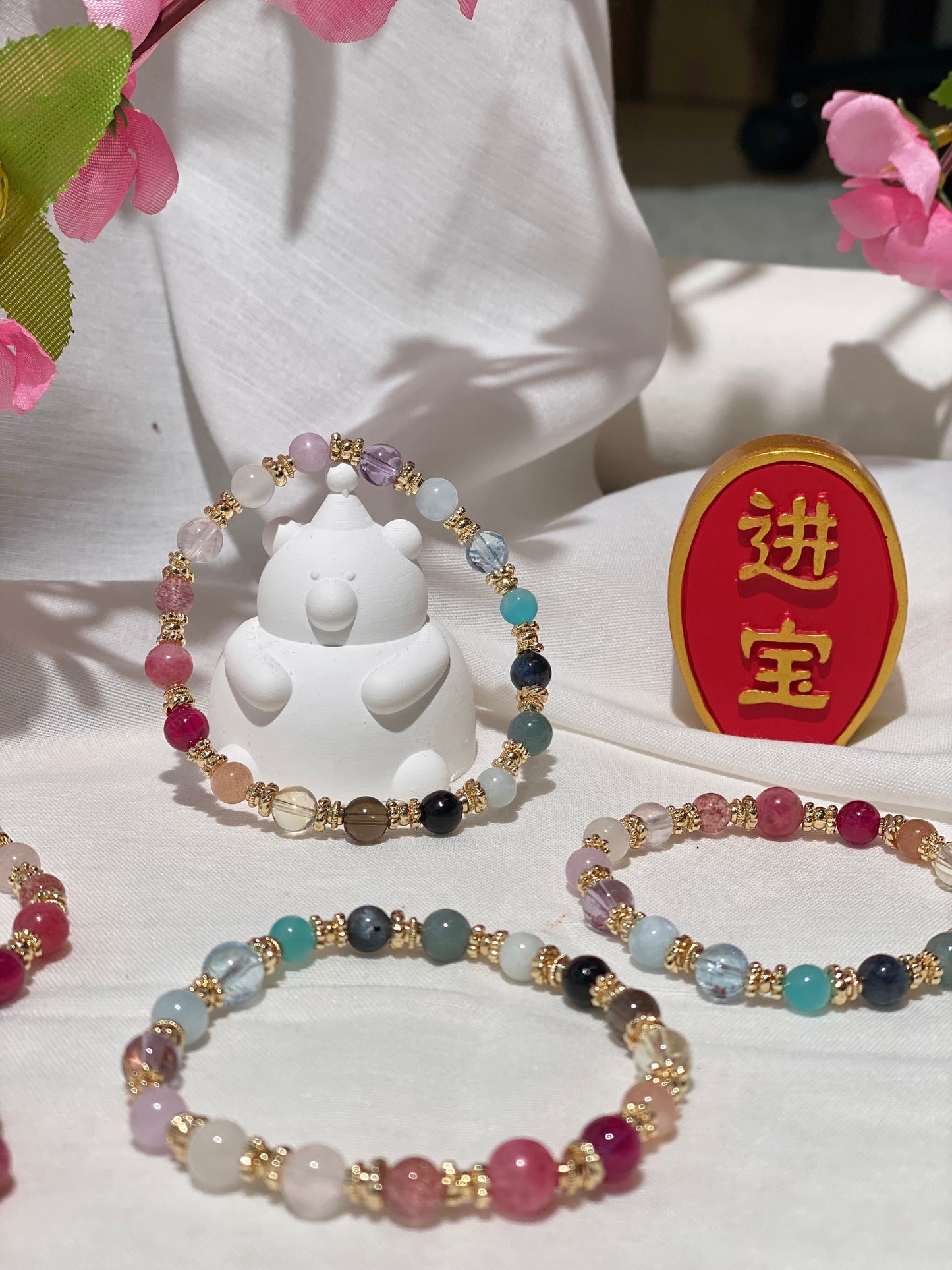 Cheru Customs - Rainbow Duobao 多宝 6mm Natural Crystal Stacker Bracelet 15CM