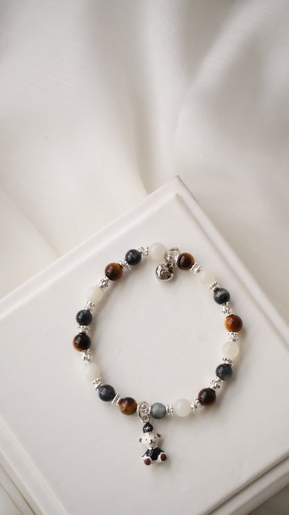 Pietersite, Silver Sheen Obsidian, Devil Blue Aquamarine, Moonstone & Tiger’s Eye Crystal Bracelet — Polo RL | 6mm / 8mm / 10mm (Elastic)