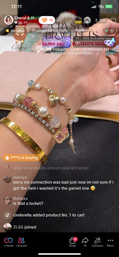 *Instocks* Dangly V2 with Ribbon, Heart Locket & Mini Clover Natural Crystal Bracelet (OT Clasp)