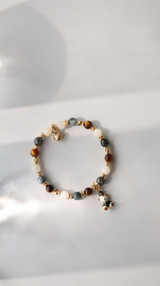 Pietersite, Silver Sheen Obsidian, Devil Blue Aquamarine, Moonstone & Tiger’s Eye Crystal Bracelet — Polo RL | 6mm / 8mm / 10mm (Elastic)