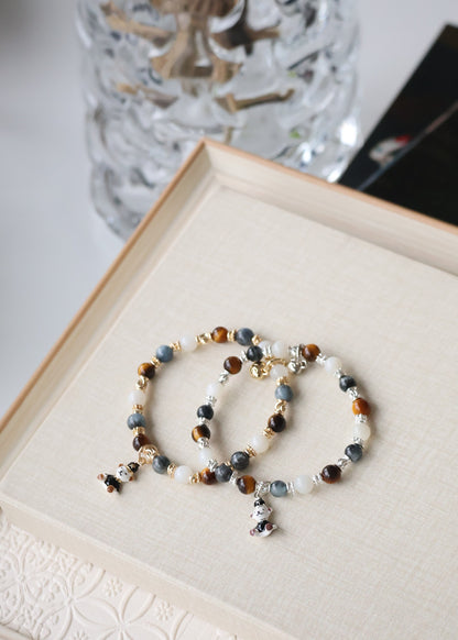 Pietersite, Silver Sheen Obsidian, Devil Blue Aquamarine, Moonstone & Tiger’s Eye Crystal Bracelet — Polo RL | 6mm / 8mm / 10mm (Elastic)