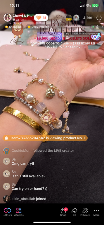 *Instocks* Dangly V2 with Ribbon, Heart Locket & Mini Clover Natural Crystal Bracelet (OT Clasp)