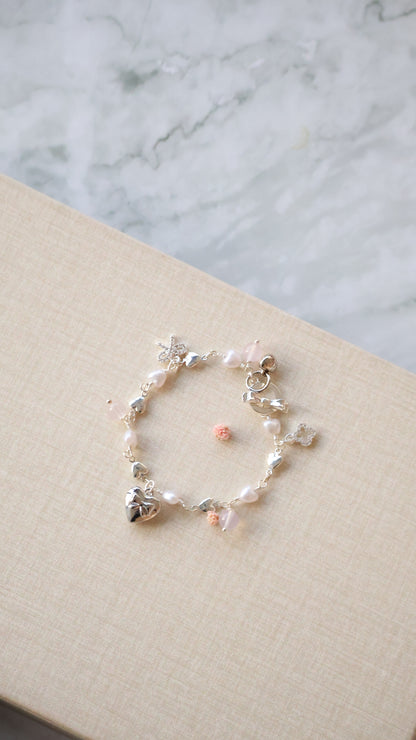 *Instocks* Dangly V2 with Ribbon, Heart Locket & Mini Clover Natural Crystal Bracelet (OT Clasp)