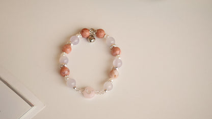 *Instocks* Flower Agate & Lilac Chalcedony with Rose Quartz Ping An Kou 平安扣 Natural Crystal Bracelet (Elastic)