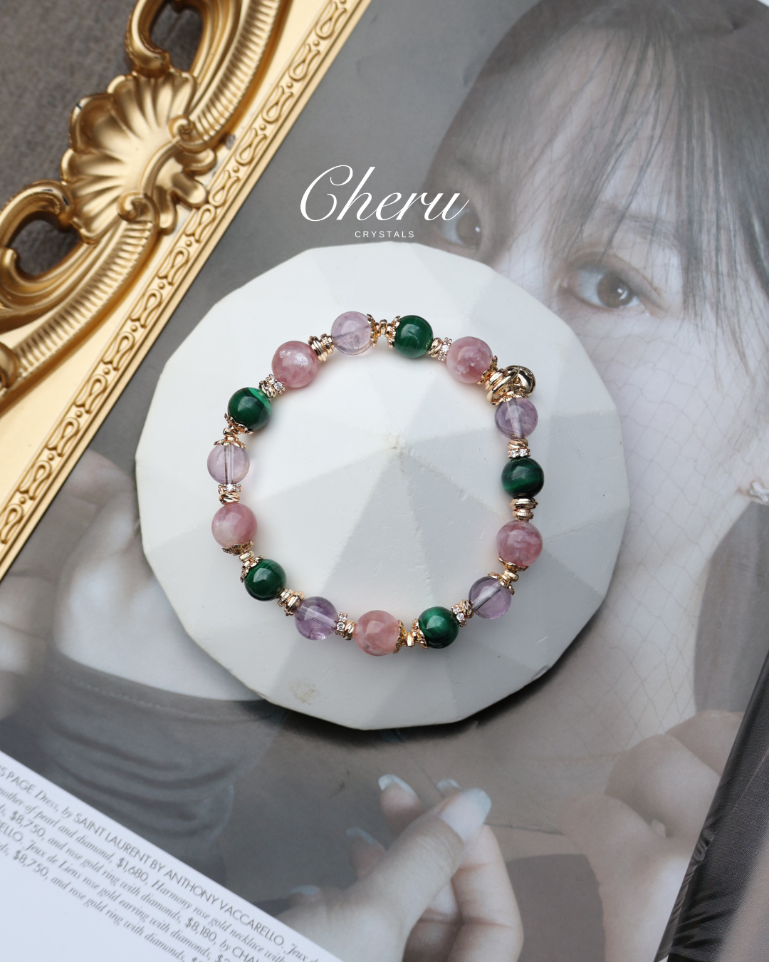 Malachite, Pink Purple Emerald Mica, Amethyst — Capricorn Horoscope Series | 8mm (Elastic)