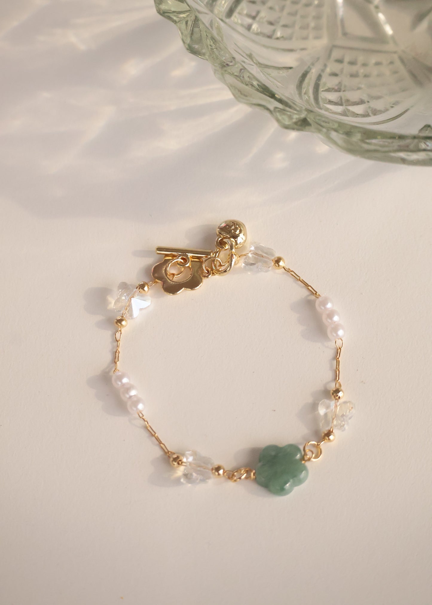 *Instocks* Sakura Flower Chain Natural Crystal Bracelet (OT Clasp)