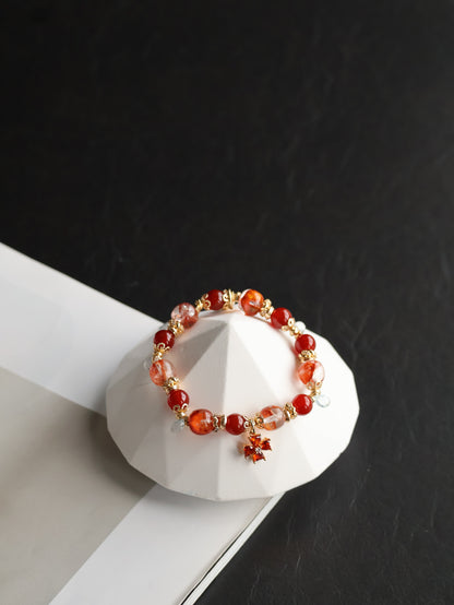Fire Quartz, Carnelian & Blue Topaz Crystal Bracelet — Xiel Fire | 8mm (Elastic)