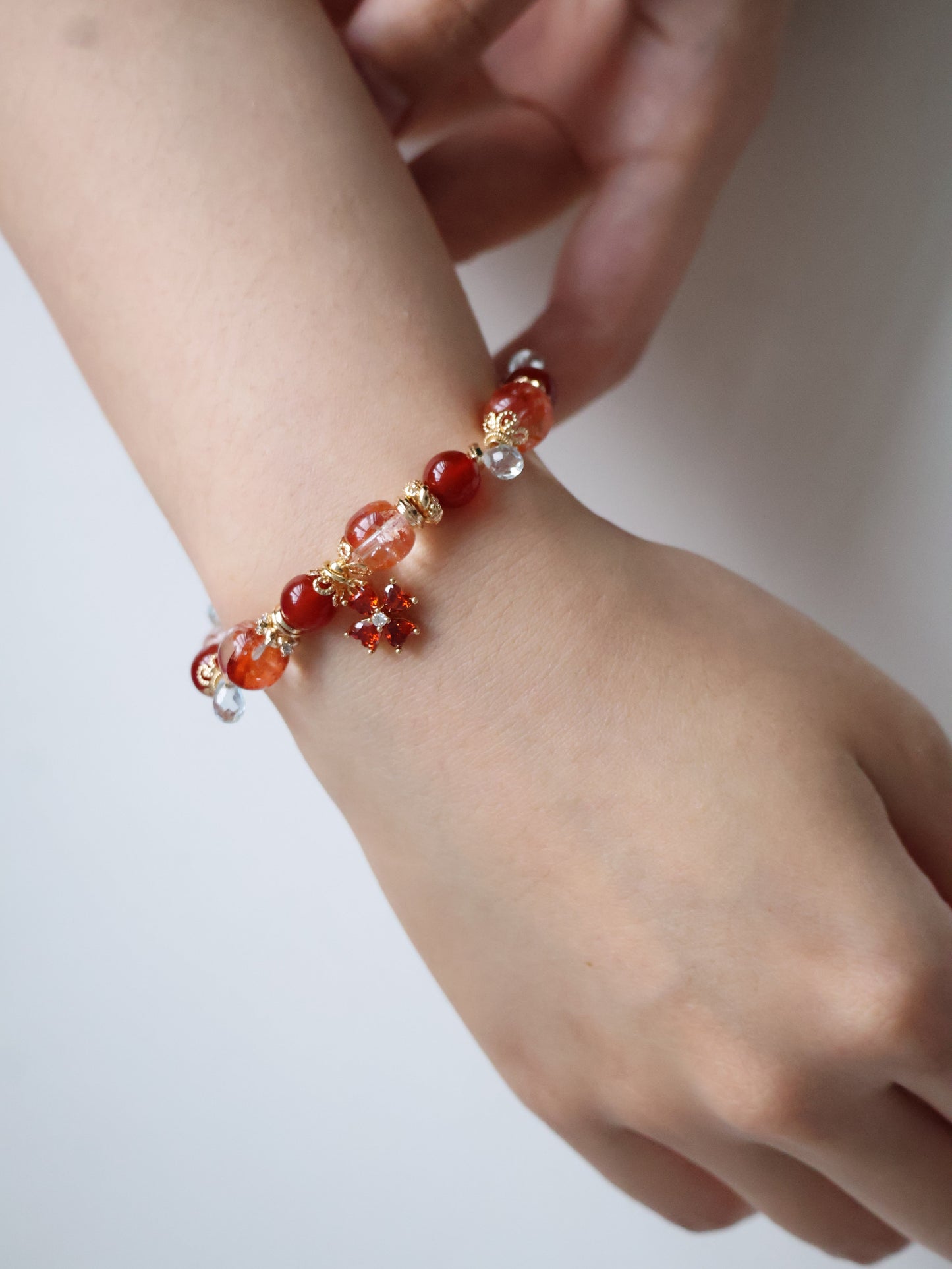 Fire Quartz, Carnelian & Blue Topaz Crystal Bracelet — Xiel Fire | 8mm (Elastic)