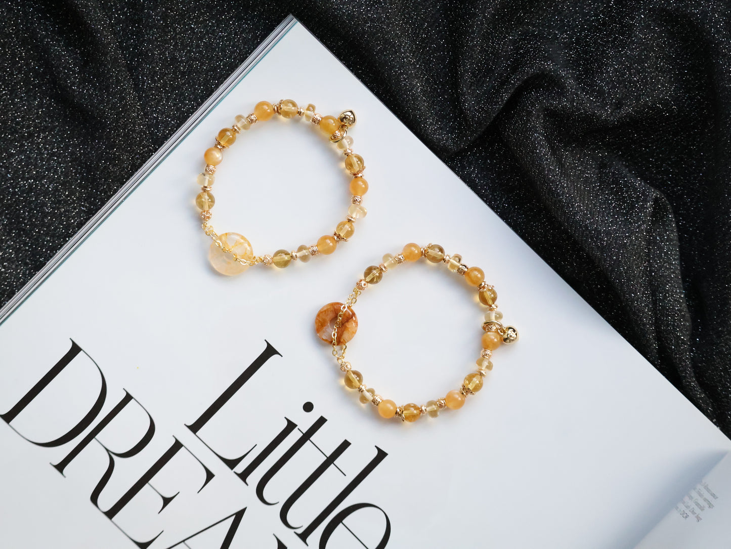 Citrine, Andesine Labradorite & Golden Healer Ping An Kou Crystal Bracelet — Burnt Honey | 6mm (Elastic)