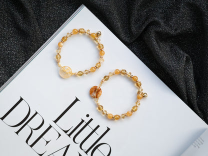 Citrine, Andesine Labradorite & Golden Healer Ping An Kou Crystal Bracelet — Burnt Honey | 6mm (Elastic)