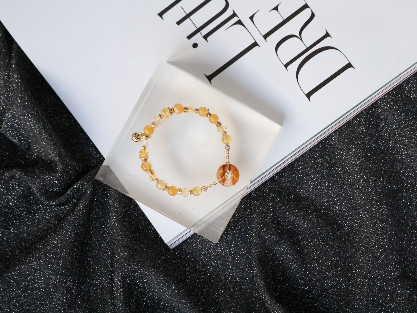 Citrine, Andesine Labradorite & Golden Healer Ping An Kou Crystal Bracelet — Burnt Honey | 6mm (Elastic)