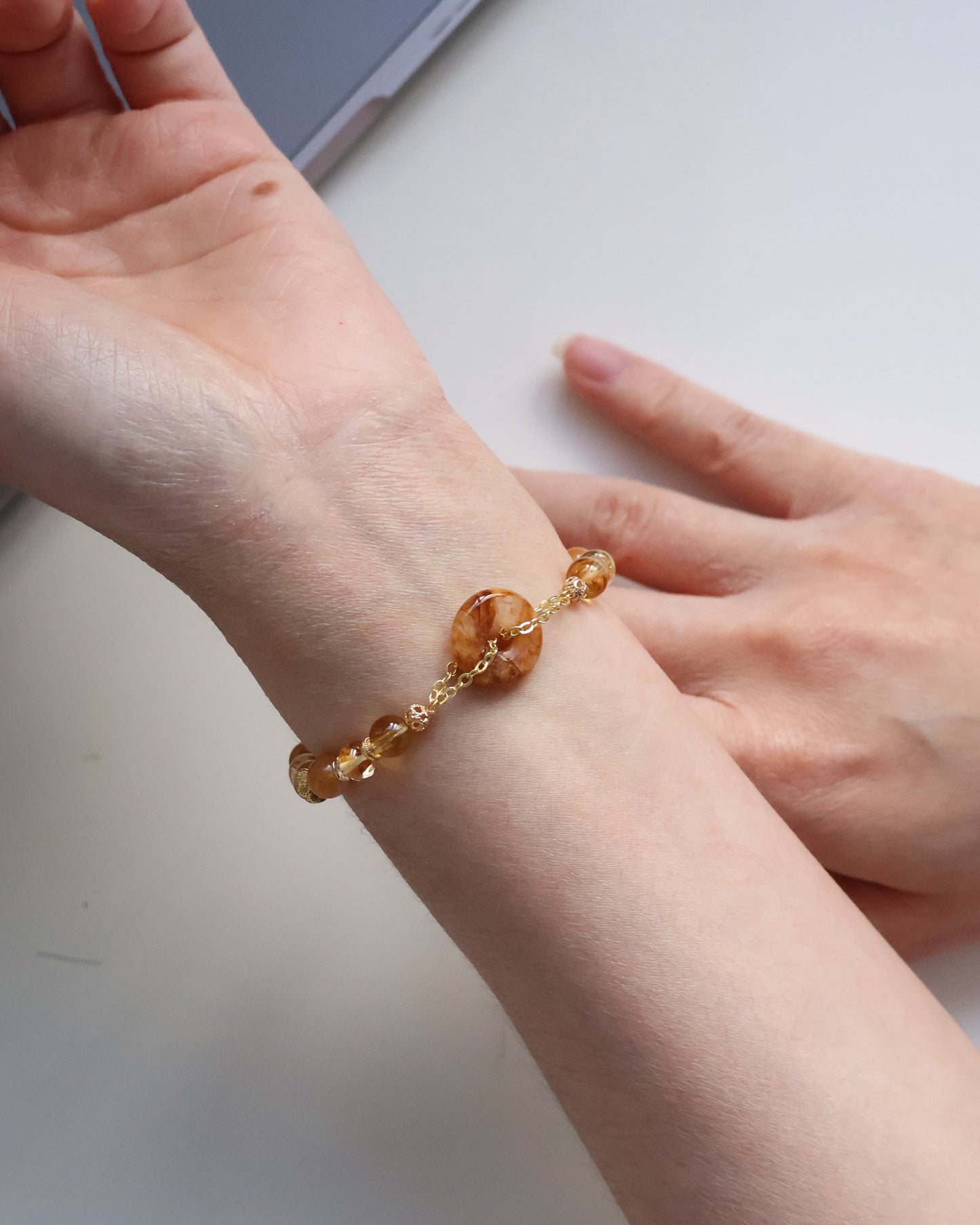 Citrine, Andesine Labradorite & Golden Healer Ping An Kou Crystal Bracelet — Burnt Honey | 6mm (Elastic)
