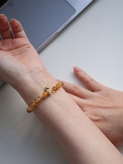 Citrine, Andesine Labradorite & Golden Healer Ping An Kou Crystal Bracelet — Burnt Honey | 6mm (Elastic)