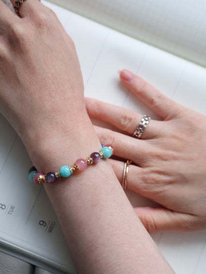 Yan Yuan Agate, Amazonite & Lepidolite Crystal Bracelet — Virgo Horoscope Series | 8mm (Elastic)