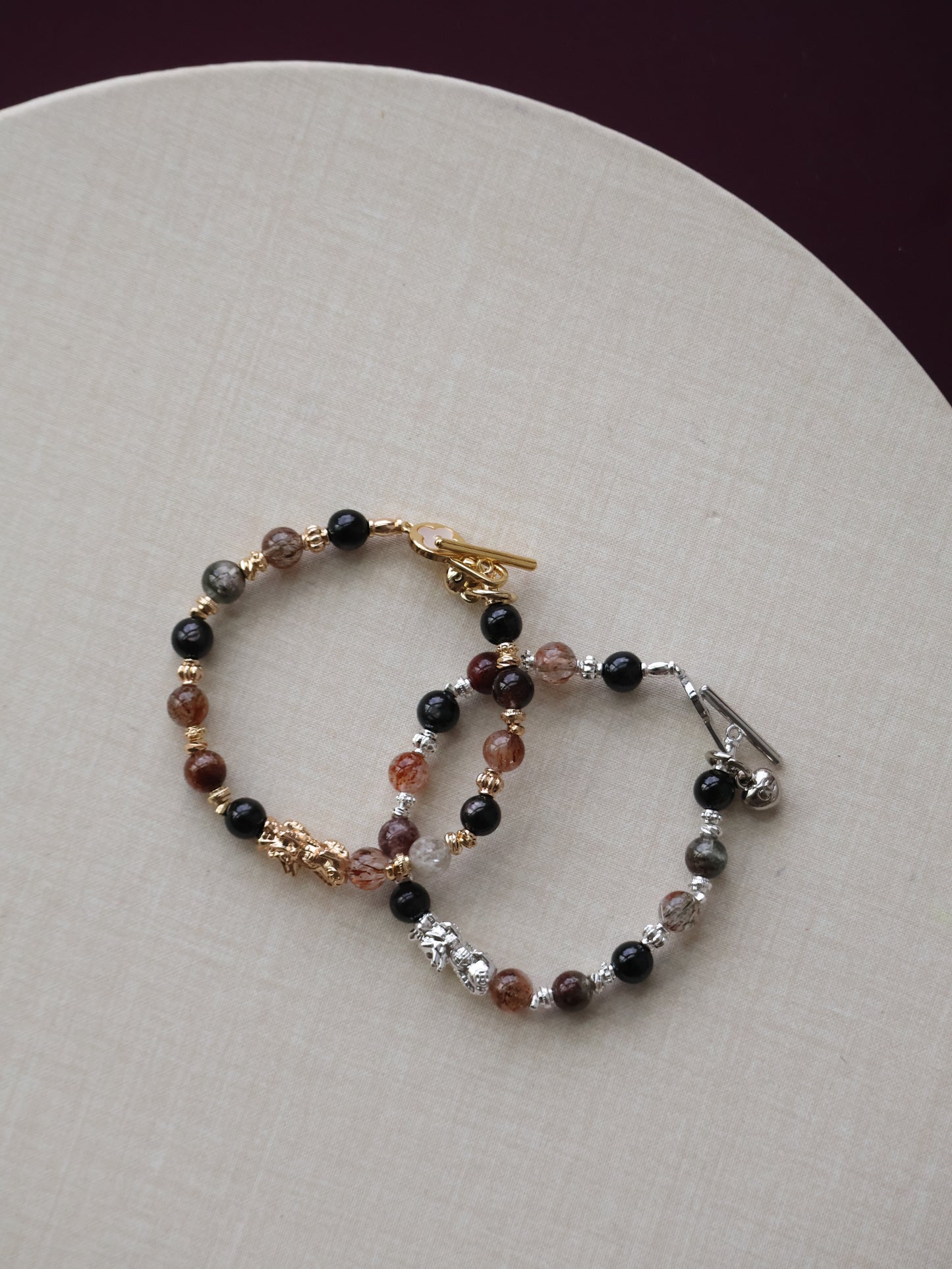 Labradorite, Citrine & Black Gold Super 7 Pixiu Crystal Bracelet — 6mm (OT Clasp, Elastic)