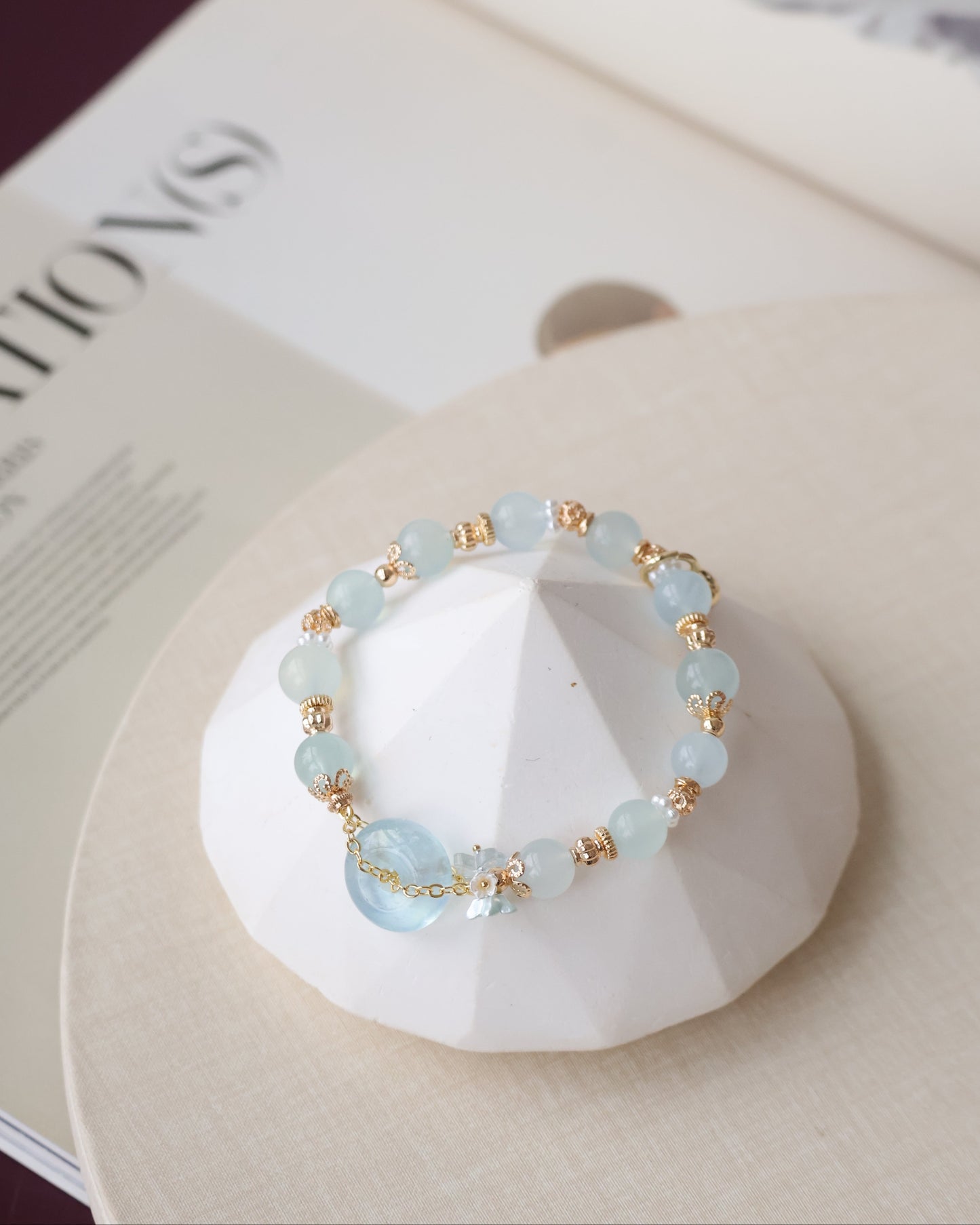 Aquamarine & Rose Quartz Ping An Kou with Bouquet — Erilyn & Annelina | 8mm (Elastic)