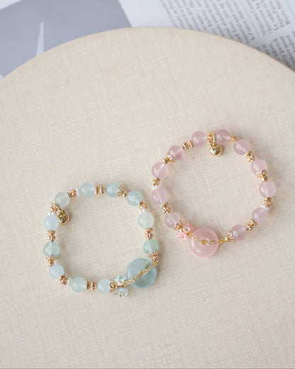 Aquamarine & Rose Quartz Ping An Kou with Bouquet — Erilyn & Annelina | 8mm (Elastic)
