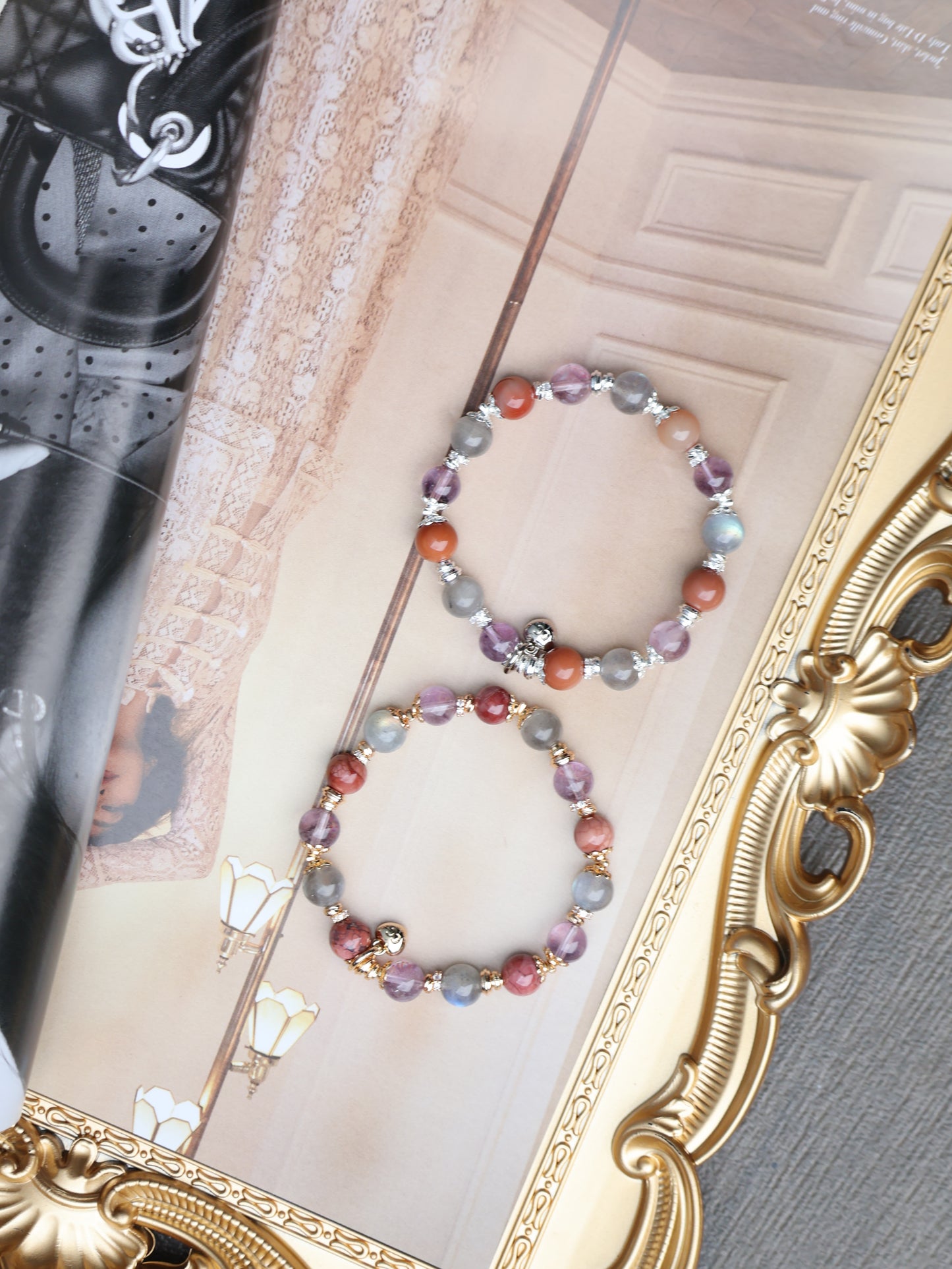 Alashan Agate, Labradorite, Amethyst Crystal Bracelet — Taurus Horoscope Series | 8mm (Elastic)