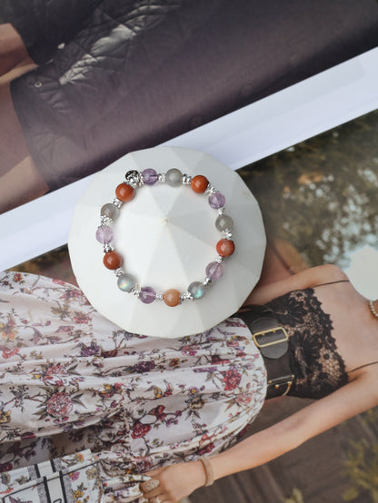 Alashan Agate, Labradorite, Amethyst Crystal Bracelet — Taurus Horoscope Series | 8mm (Elastic)