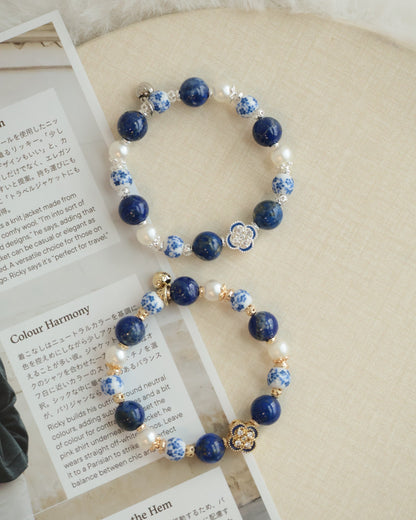 *Instocks* Chinese Porcelain Inspired - 10mm Lapis Lazuli (String Through Clover Charm)