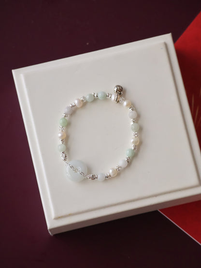 Green Jadeite & Freshwater Pearls — Ping An Kou Stacker | 6mm (Elastic)