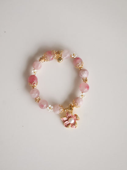 Purple Emerald Mica & Sakura Rhodonite with Freshwater Pearl Flower Charm — Everbloom | 10mm (Elastic)