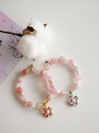 Purple Emerald Mica & Sakura Rhodonite with Freshwater Pearl Flower Charm — Everbloom | 10mm (Elastic)