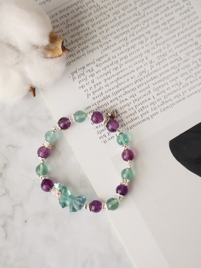 *Instocks* Berri Bow 8mm Blue Fluorite & Purple Fluorite with Blue Fluorite Bow (Elastic)
