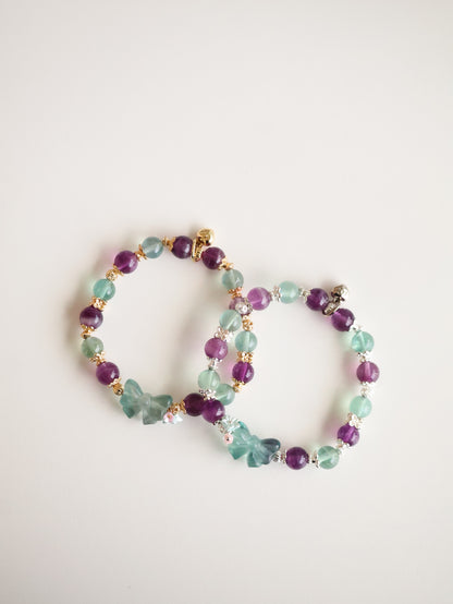 *Instocks* Berri Bow 8mm Blue Fluorite & Purple Fluorite with Blue Fluorite Bow (Elastic)