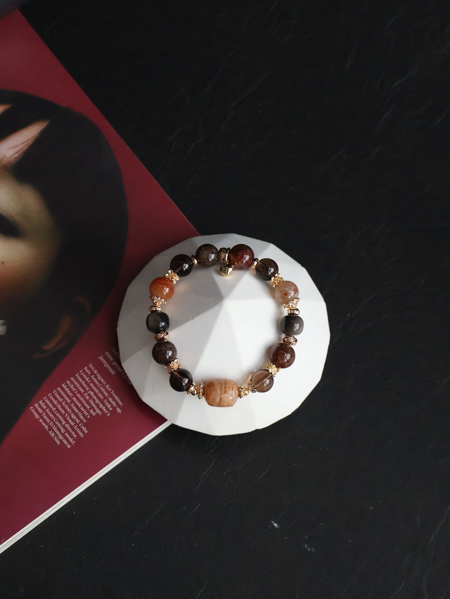 Garden Quartz, Smoky Quartz, Sliver Sheen Obsidian, Black Gold Super 7 Crystal Bracelet — Reddish Rich Slushie Inspired Dupe | 10mm (Elastic)