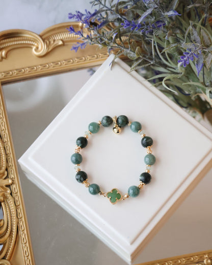 Blue Water Jadeite, Seraphinite & Green Aventurine with Clover — Viridian | 8mm (Elastic)