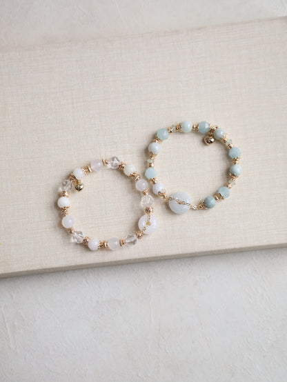 Aquamarine Faceted, Green Jadeite & Green Aventurine —  Green Jadevie Ping An Kou | 8mm (Elastic)
