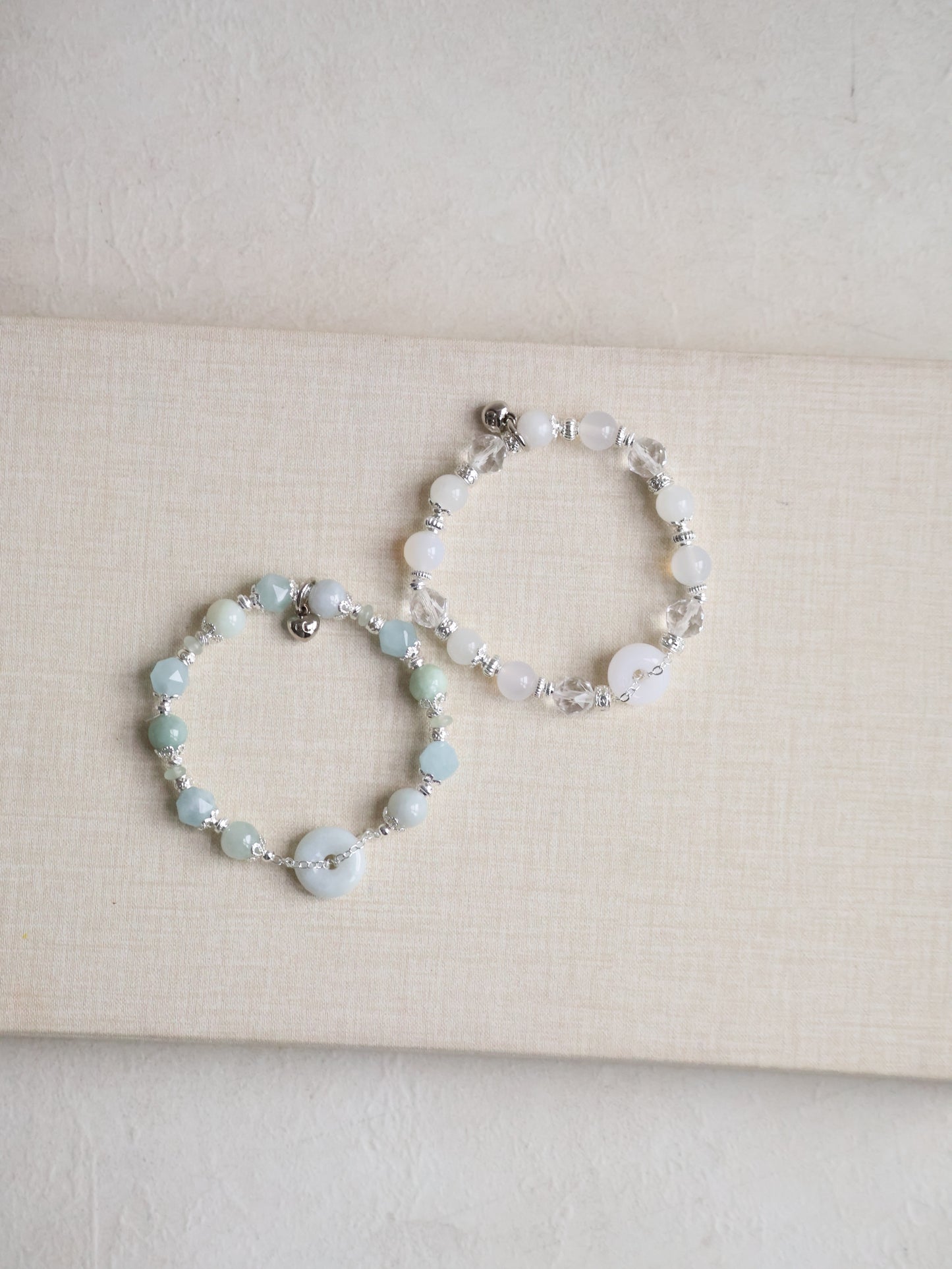 Aquamarine Faceted, Green Jadeite & Green Aventurine —  Green Jadevie Ping An Kou | 8mm (Elastic)