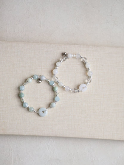 Clear Quartz Faceted, White Agate, White Jadeite —  White Jadevie Ping An Kou | 8mm (Elastic)