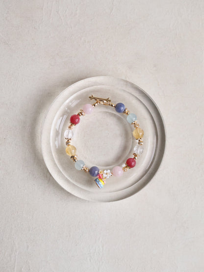 Tanzanite, Rhodonite, Citrine, Rose Quartz, Aquamarine & Clear Quartz Crystal Bracelet — Keki | 8mm (OT Clasp, Elastic)