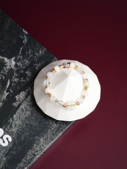Clear Quartz Faceted, White Agate, White Jadeite —  White Jadevie Ping An Kou | 8mm (Elastic)