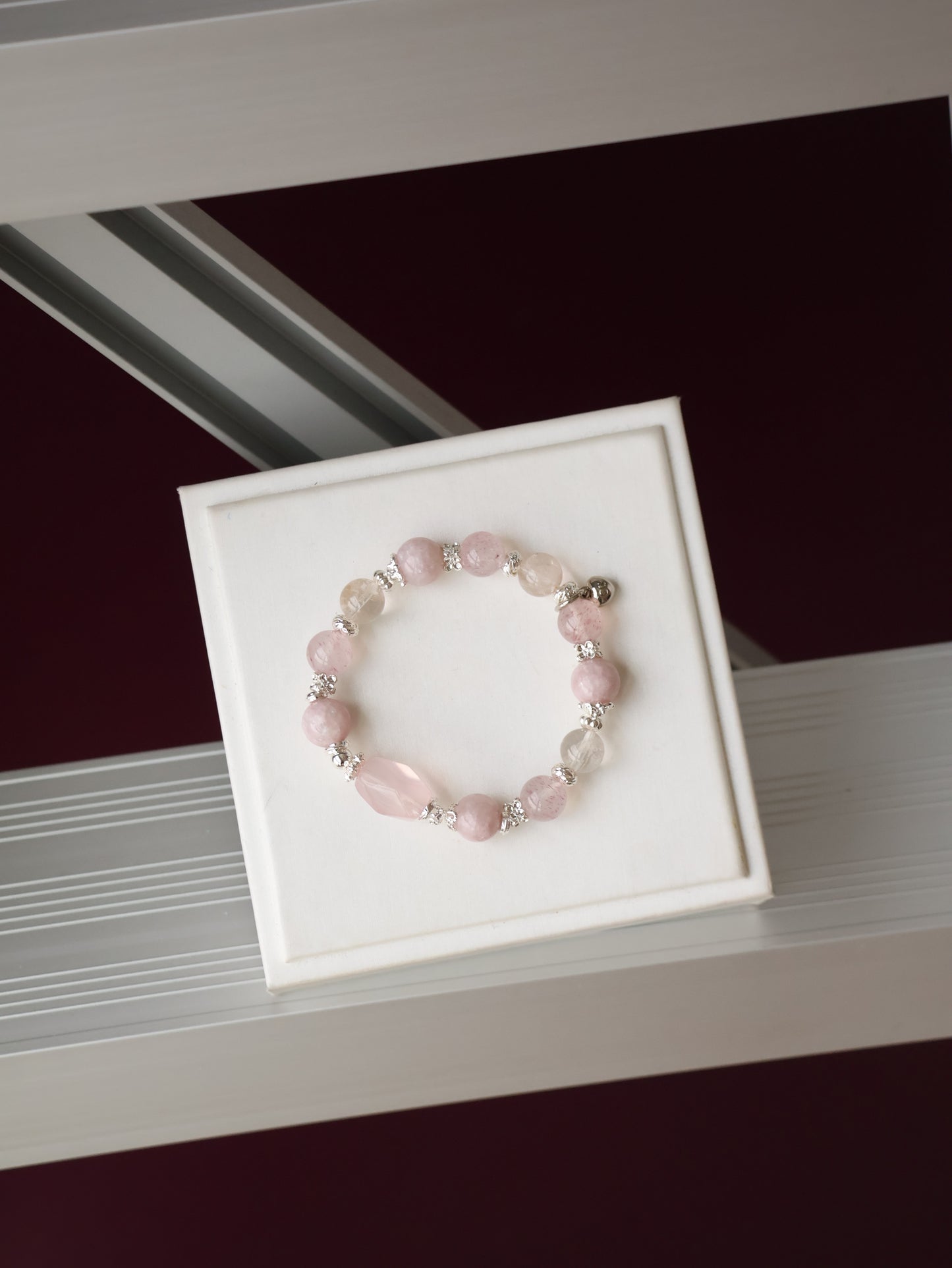 Pink Purple Emerald Mica, Strawberry Quartz & Rose Quartz Crystal Bracelet with Freeform — Ophelia | 10mm (Elastic)