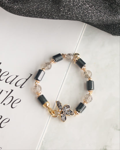 Black Strawberry Quartz & Wuji Jadeite — Bali Inspired | 8mm (Elastic)