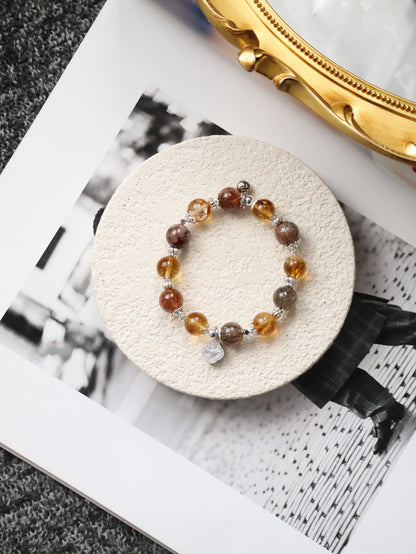 Citrine & Black Gold Super 7 Crystal Bracelet — Cordelia Twin Sparkly Clover | 8mm + 10mm (Elastic)
