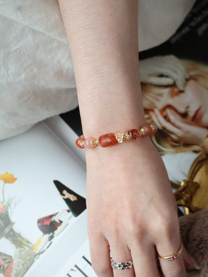 Sunstone, Fire Quartz & Peach Moonstone Crystal Bracelet — Apricot | 8mm (Elastic)