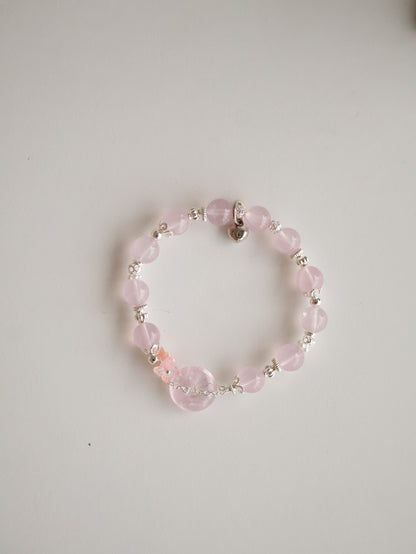 Aquamarine & Rose Quartz Ping An Kou with Bouquet — Erilyn & Annelina | 8mm (Elastic)