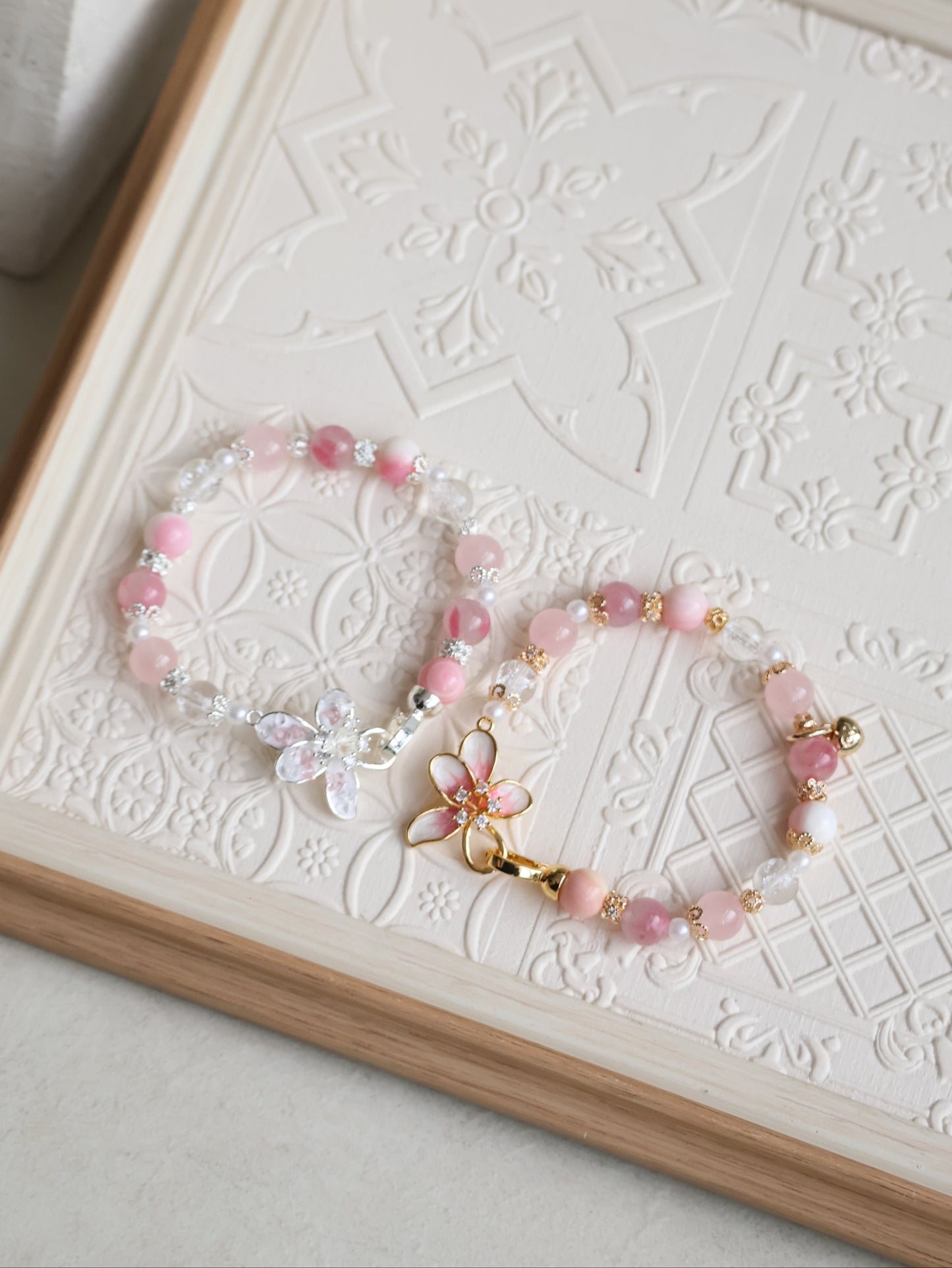 Crackled Clear Quartz, Rose Quartz, Rhodonite & Queen Conch — Plumeria Pink | 8mm (Elastic / OT Clasp)